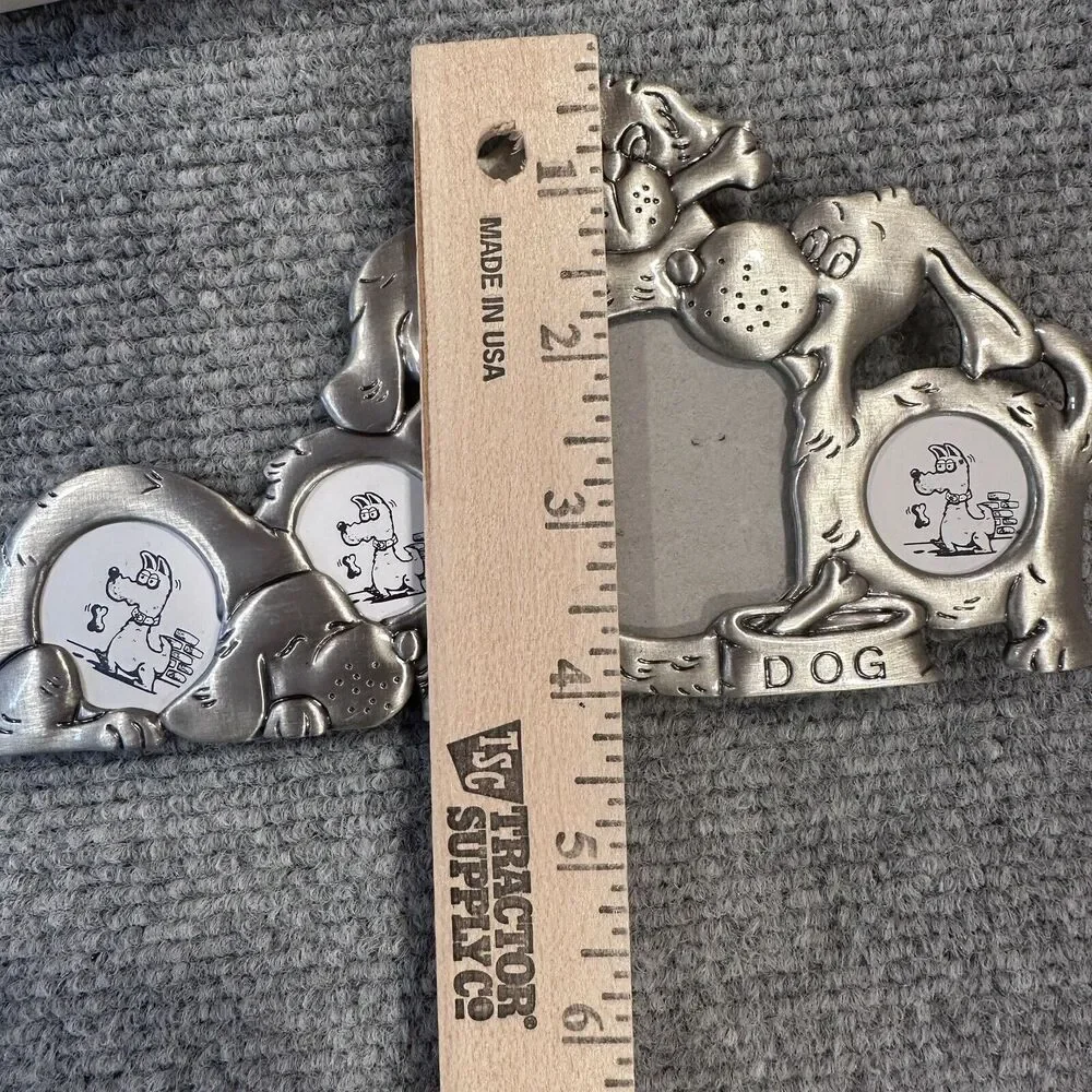 Whimsical Dog Pewter Picture Frame 7x4 Holds 4 Round Photos Dog Lover Gift